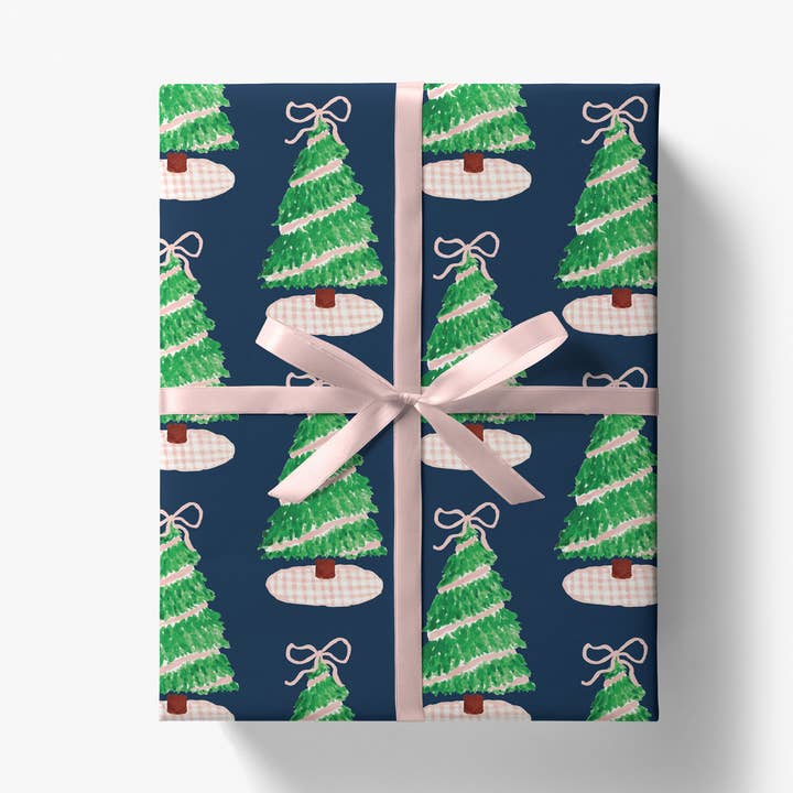 Marineblaues Gingham-Geschenkpapier für Weihnachtsfeiertage, 3 Rollen für den Großhandel von Liesel Anne Studios