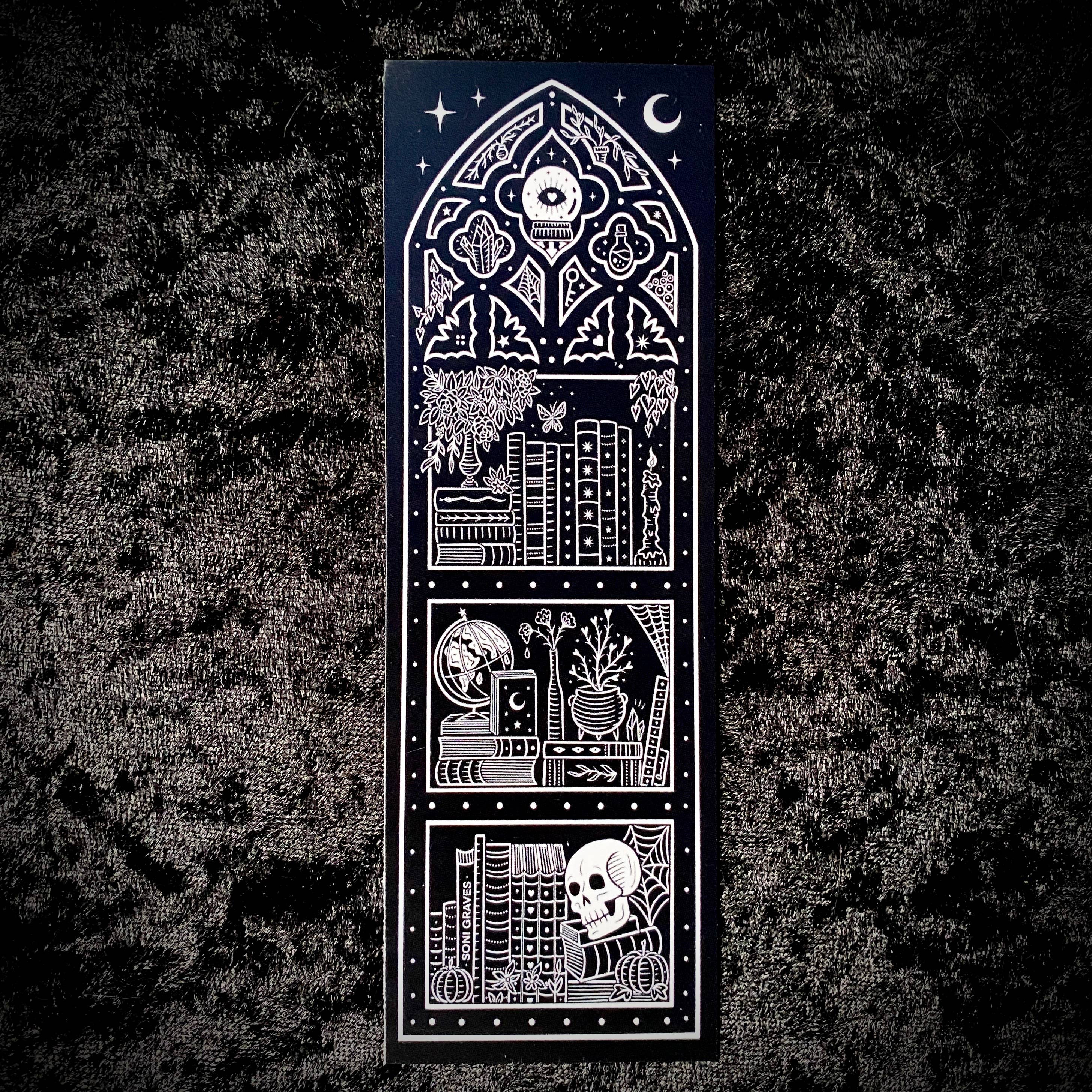 Soni Graves - Wholesale Bookmark - Witch Bookshelf Bookmark: Double Sided, Spooky Whimsical1