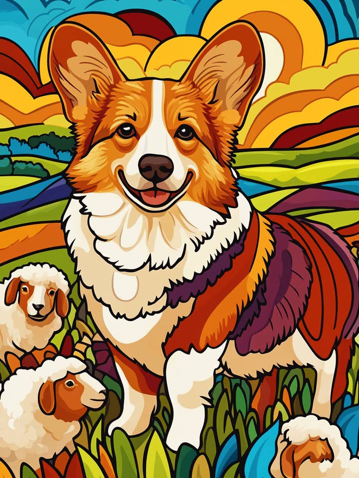 Stilisierter Welsh Corgi Nr. 1 - Moderne Haustierkunst-Drucke – 8″x10″ Kunstwerk für 11″x14″ Rahmen für den Großhandel von Mowbi