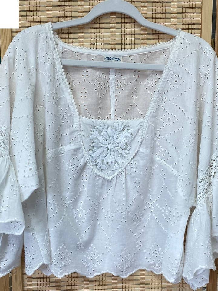 ModaPosa - Wholesale Blouse - Women's - Sandra Embroidered Eyelet Blouse Spring
