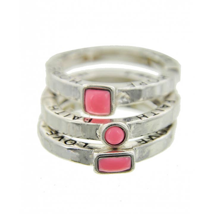FR4033 FAITH LOVE HOPE_Message Pink Bead Stretch Rings for wholesale by 0011 PREMIERE