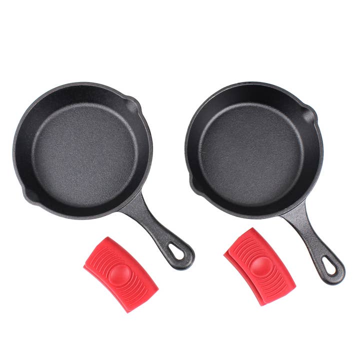 Crucible Cookware - Wholesale Cast Iron Skillet - 6"-Inch (15 cm) Cast Iron Skillet Set of 2 + Potholders