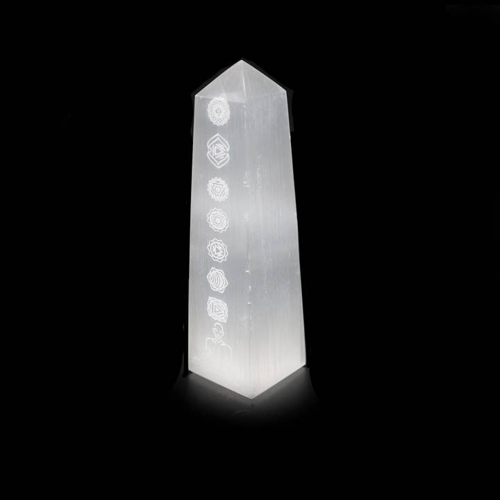 Designs by Deekay Inc. - Wholesale Spiritual stone/crystal - Selenite Tower (6 in.) - 7 Chakras1