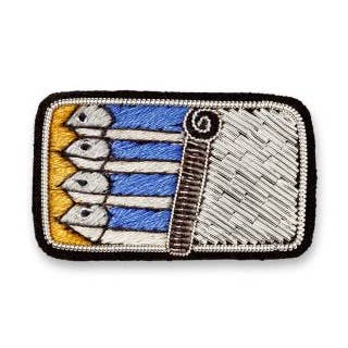 Hand embroidered brooch - Sardine Tin for wholesale by Macon & Lesquoy