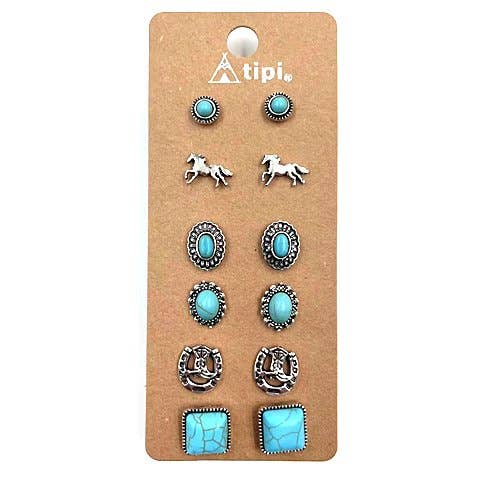 Western 6 Pair Dainty Post Earring Set for wholesale by Snowing West