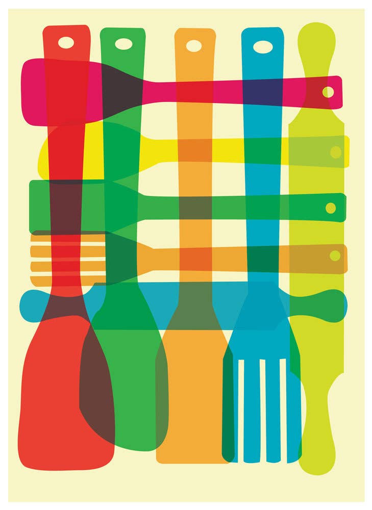 strawberryluna - Wholesale Art Print - Kitchen Giclee Print - Utensil Stack - Poster Mid Century0