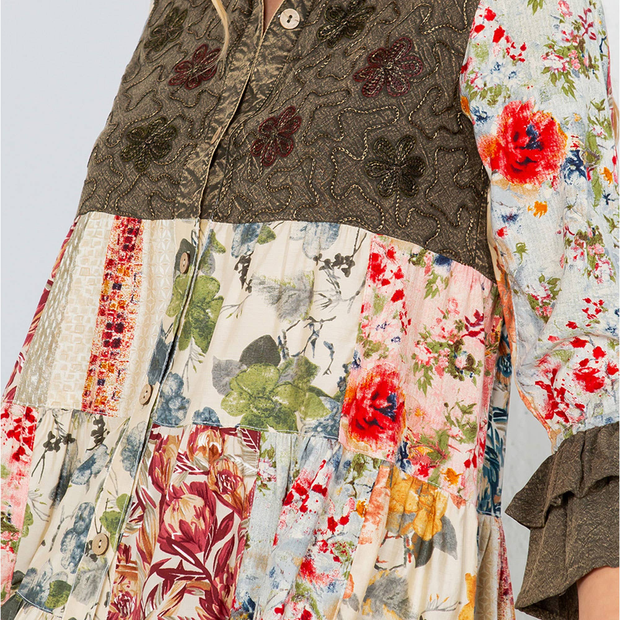 Young Threads - Wholesale Blouse - Women's - Western Denim Yoke Patchwork Tiered Tunic Top (New Color)47