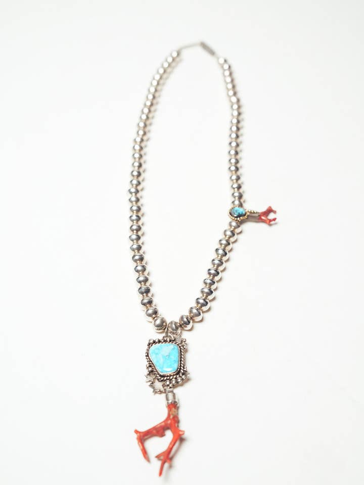 Modern Silver, Turquoise, Coral Necklace for wholesale by Thunder Voice Hat Co.