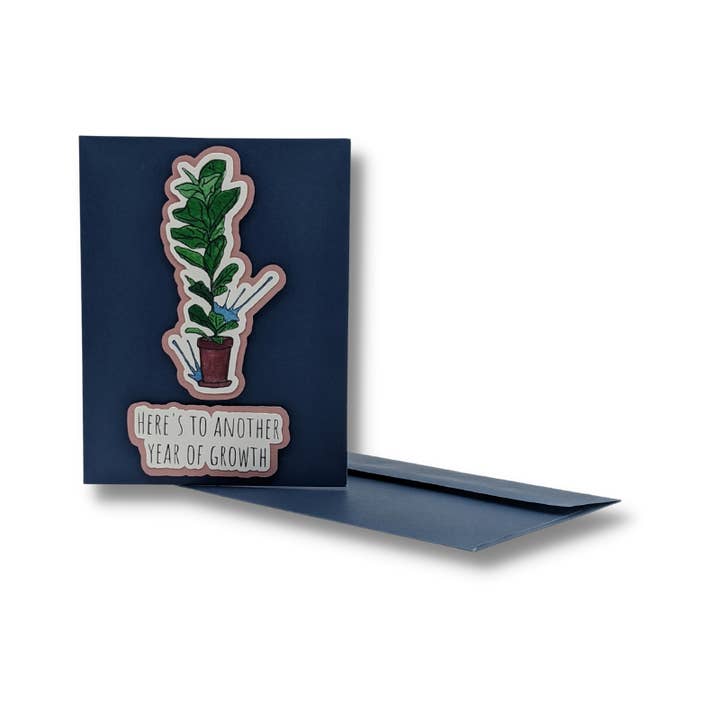 E. Paganelli Art - Wholesale Birthday Card - "Here's to another year of growth" | Fiddle Leaf Fig A2 Card2