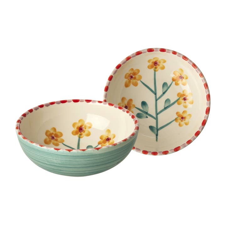 Ceramic Bowl with Hand Painted Jade Yellow Flower - 11.8 oz for wholesale by RicebyRice