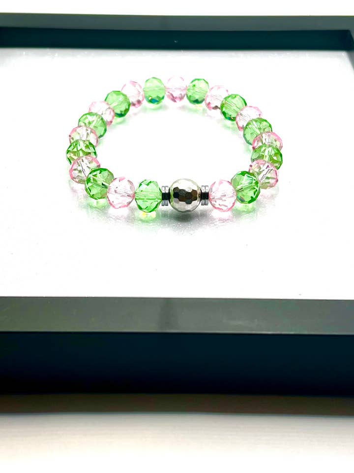 Crystal Dream Bracelet With Silver Hematite - Pink & Green for wholesale by Beaded Vision Jewelry