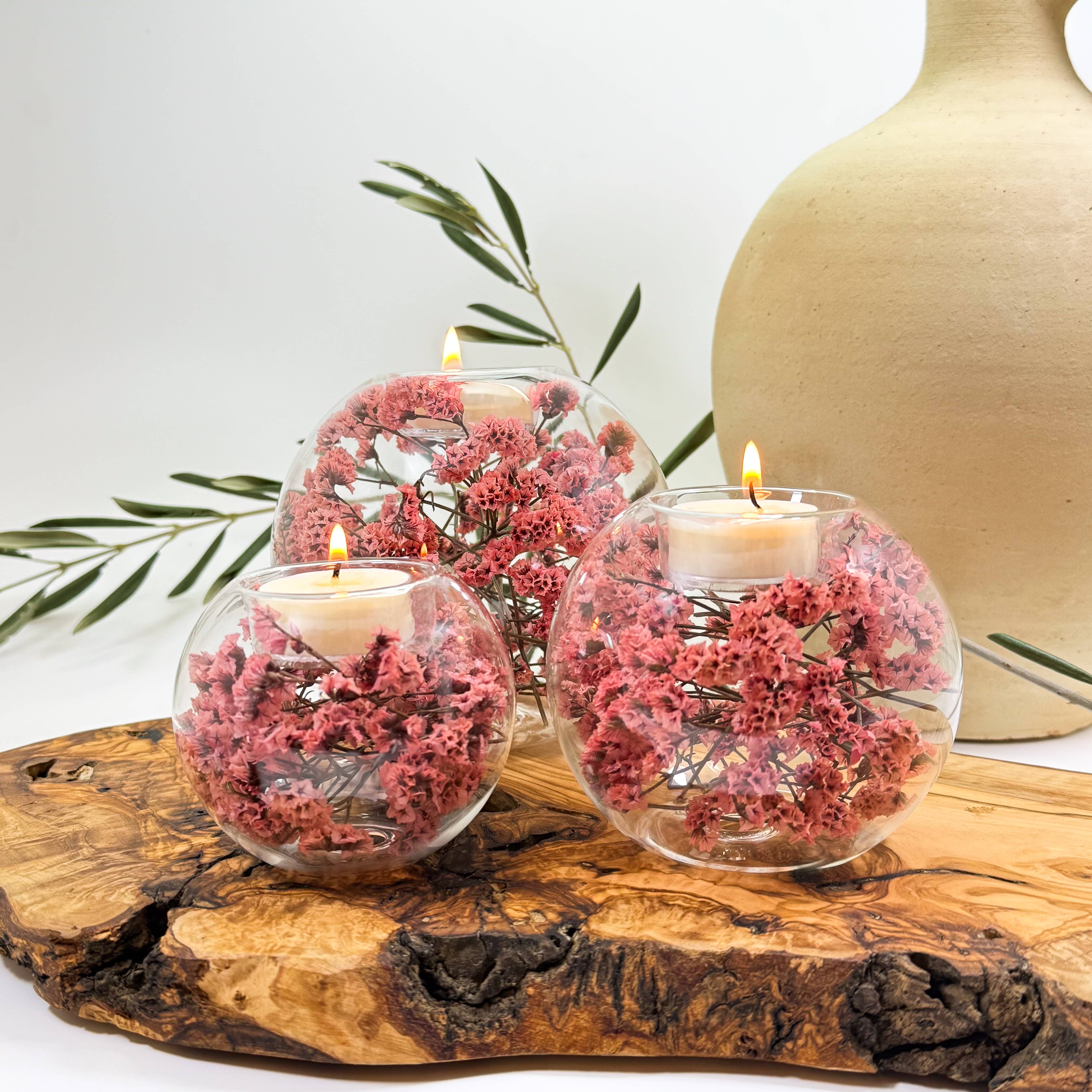Suko Stones by MB - Wholesale Candle Holder - Saku Hana Candles with Dried Flowers - Trio2