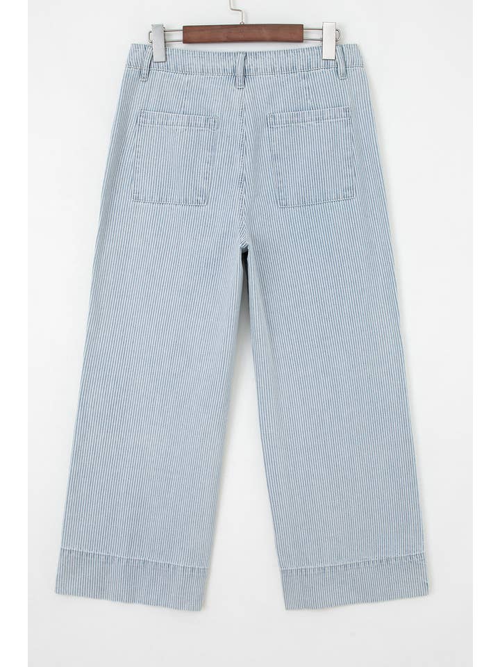 Stripe Denim Button Flap Pocket Cuffed Hem Jeans for wholesale on Faire4