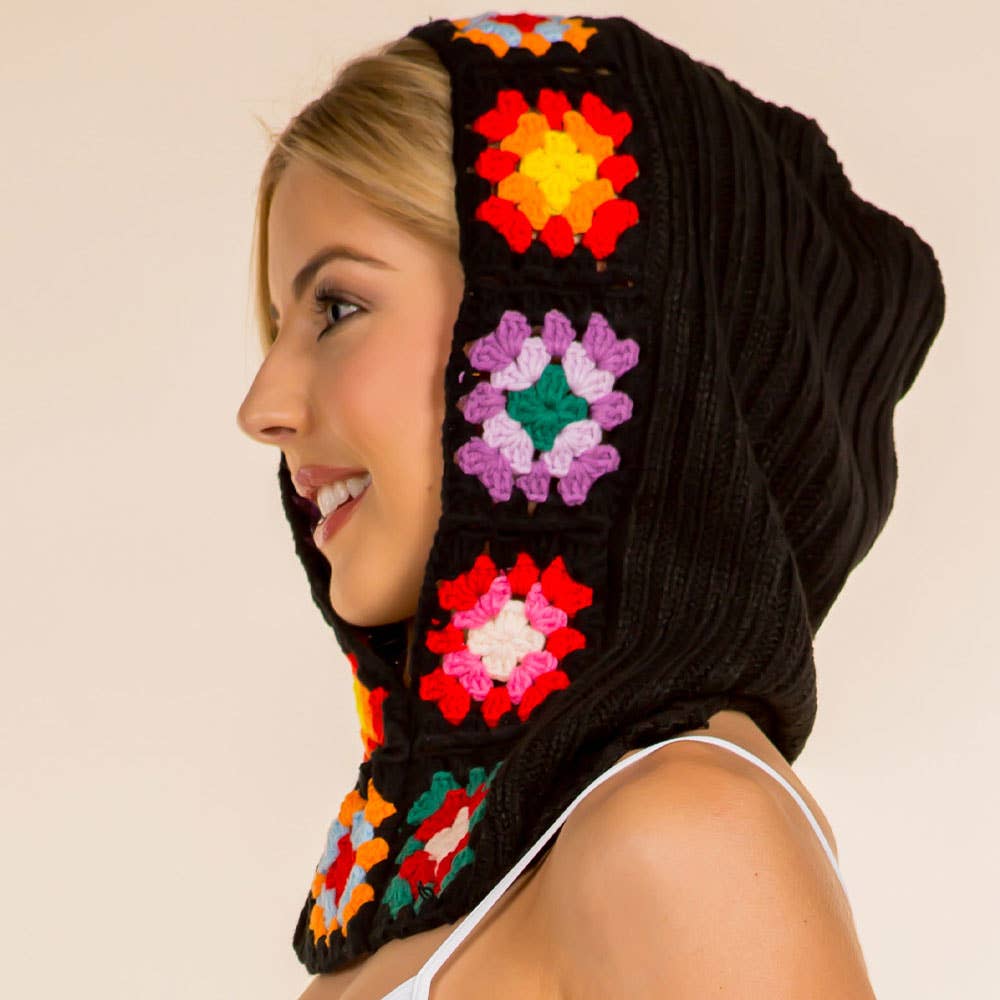 Sensibling Corp. - Wholesale Balaclava - Women's - Retro Handmade Crochet Granny Square Balaclava Hood Hat7