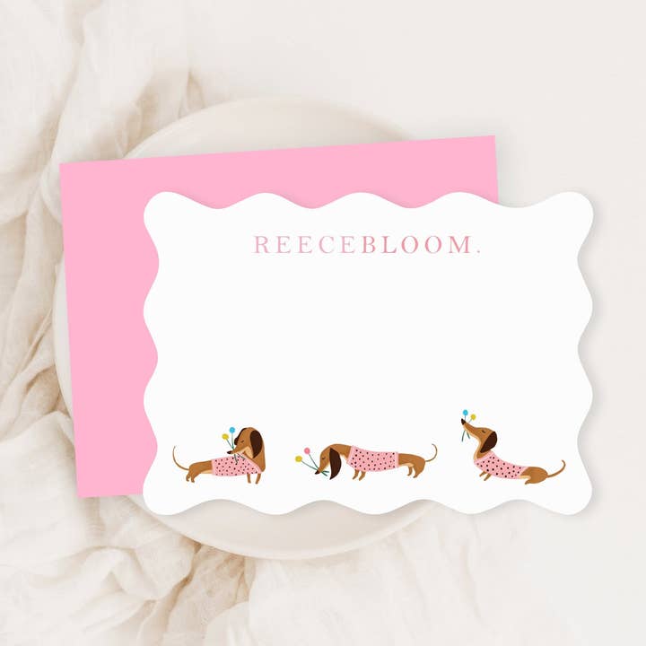 PERSONALIZED DACHSHUND NOTE CARD SET OF 10 for wholesale by Jolly Joven
