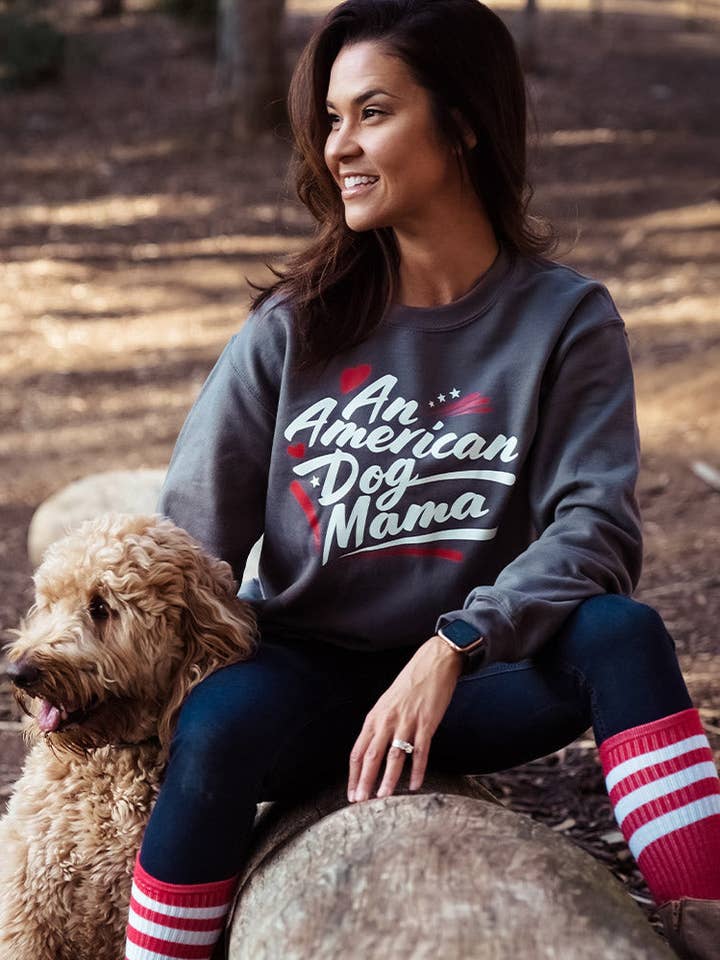 An American Dog Mama Slate Crewneck for wholesale by PAWZ