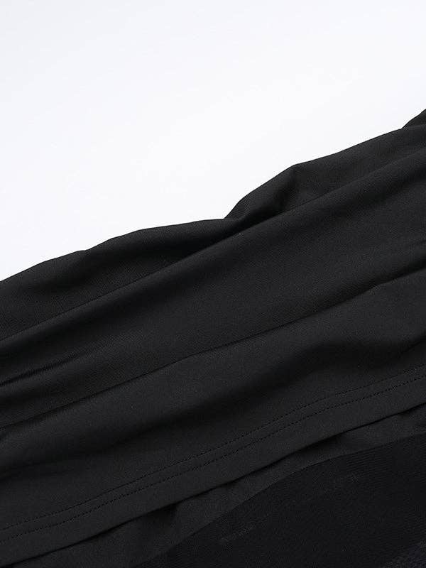 BLACK Long Sleeves Skinny Pleated See-Through Solid Color Split-Joint Off-The-Shoulder Evening Dresses Maxi Dresses for wholesale on Faire8