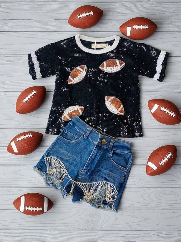 XCH0012-4H Cute football sequin short sleeve girls top for wholesale by luluclothes