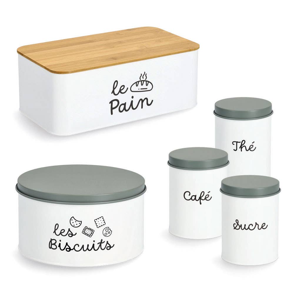 Blanc/Vert foncé pantone 18-5806 Boîte de rangement « Café » 1,3 L en métal blanc en vente sur Faire2