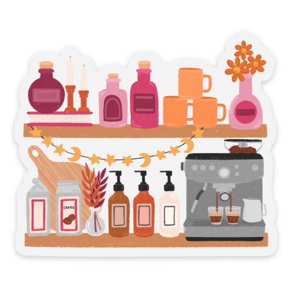 Elyse Breanne Design - Wholesale Sticker - Clear Pumpkin Spice Witch Coffee Bar Sticker 2.9x2.9 in.