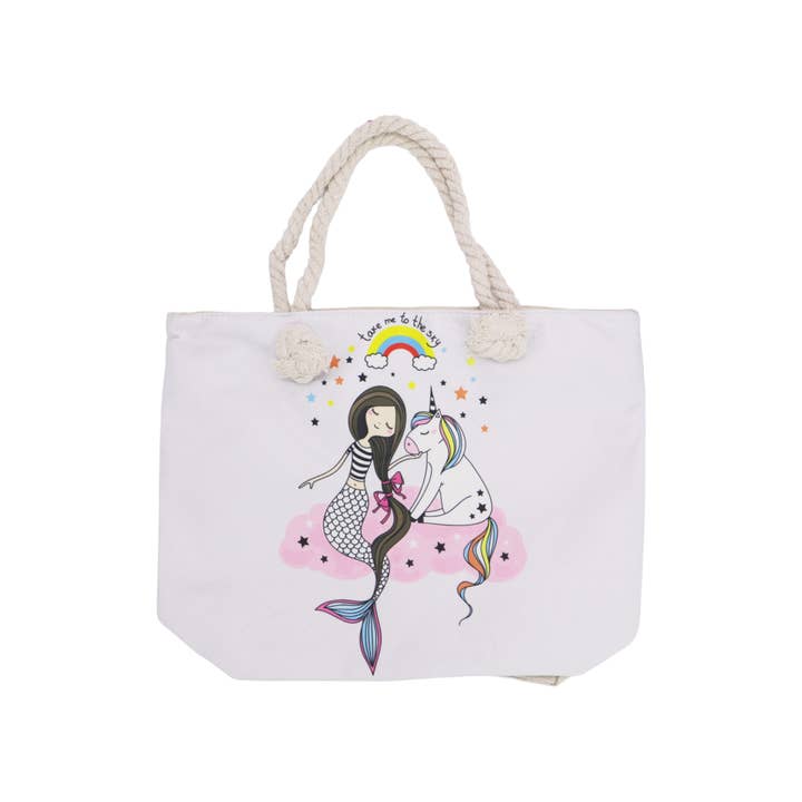 Cap Zone – wholesale Tote bag – Women's – Unicorn And Mermaid Zippered Canvas Tote Bag9
