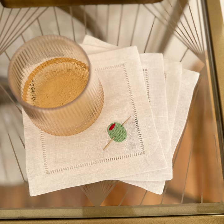 Winston & Waverly - Vendita all'ingrosso Tovaglioli da tavola in stoffa - Set di 4 tovaglioli da cocktail ricamati con olive1