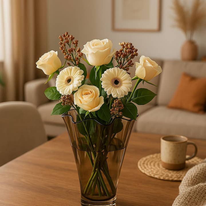 Signature Home Collection GmbH - Wholesale Vase - Vase glass wavy amber colored glass vase Mother's Day decoration2