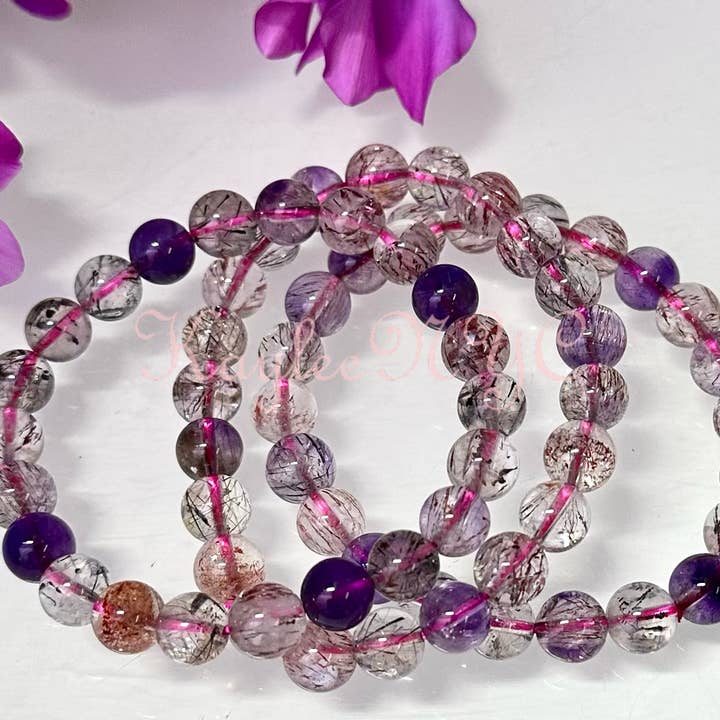 KayleeNYC - Wholesale Beaded Bracelet - Natural Super 7 Melody Rutilated 8mm 7.5” Bracelet