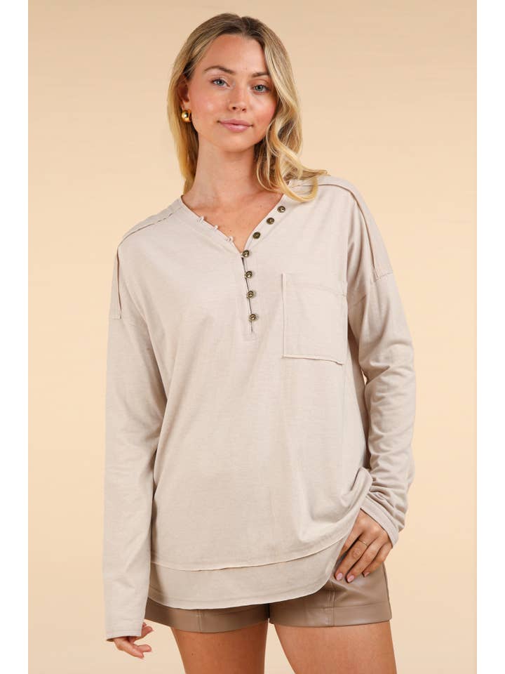 VERY J - Wholesale Knit Top - Women's - NT11795-Mineral Washed Cotton Comfy Knit Top