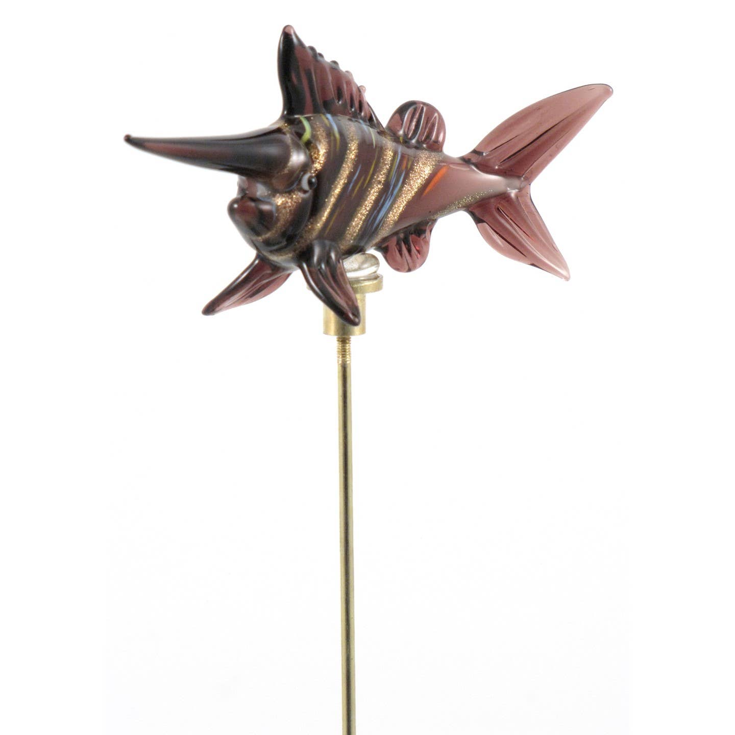 Zaer Ltd. International - Wholesale Garden/Lawn Stake - Glass Swordfish on Gold Plated Iron Pot Stick - 6 Asst Color9