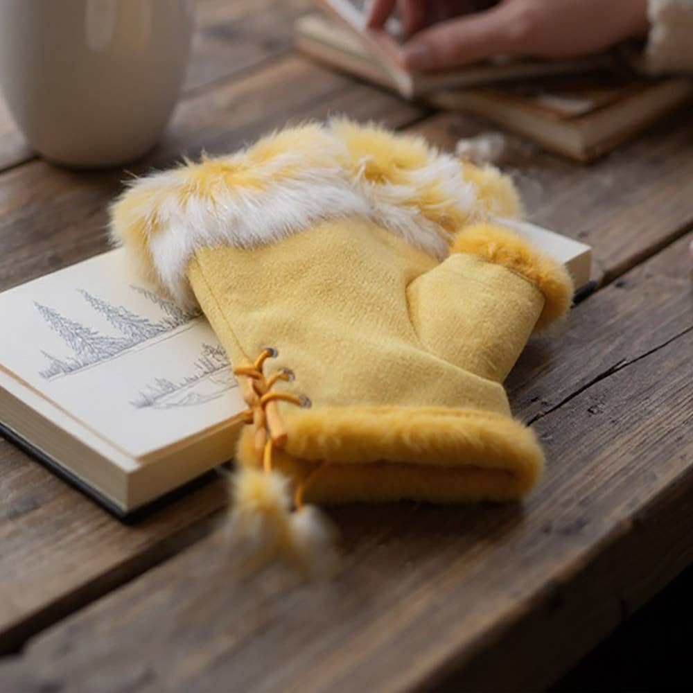 Sensibling Corp. - Wholesale Handschoenen - Dames - Tweegekleurde Vachtomrande Vingerloze Handschoenen11