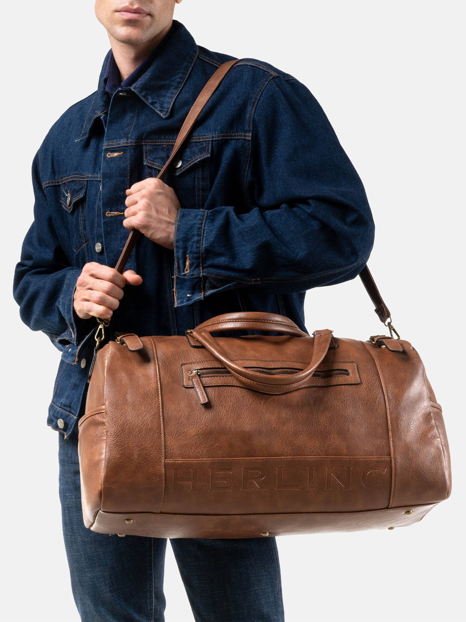 Herling – Saco de viagem - Unissexo por atacado – Herling - Bolsa de viagem vintage grande em couro PU12