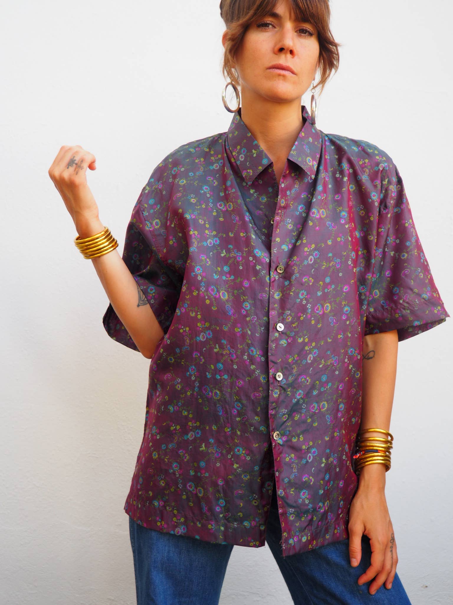 Vagabond Ibiza - Wholesale Button Down Shirt - Unisex - The Atlas Shirt – Up-cycled Vintage Sari Short-Sleeved 1