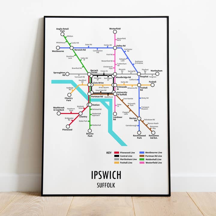 Ipswich Suffolk Underground Style Transport Print for wholesale by Underdog Studio