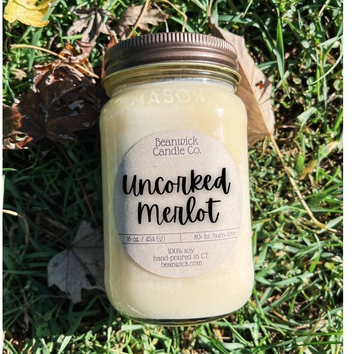 ENTKORKTER MERLOT / 16 oz. Mason Jar Sojakerze / Duftkerze / Wachs-Schmelzen / Bauernhaus-Dekor / 100% natürlich / Bestseller / Geschenkideen für den Großhandel von Beanwick Candle Co.