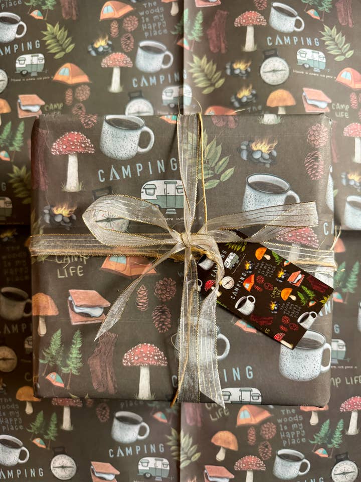 Camping Gift Wrap | Hand-Drawn Designs | The Wrap for wholesale by Little Rocks Design