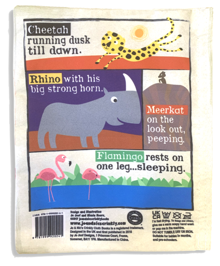 Jo & Nic's Crinkly Cloth Books – wholesale Baby & Toddler Book (0-2) – Nursery Times Crinkly Newspaper - Safari Animals3