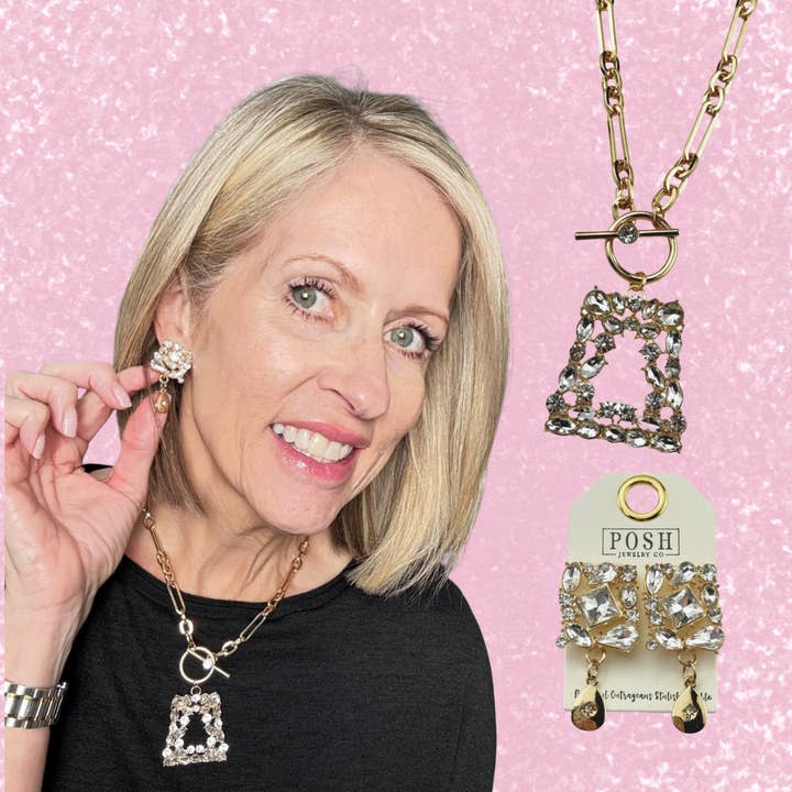 Gold Rhinestone cocktail earrings for wholesale on Faire