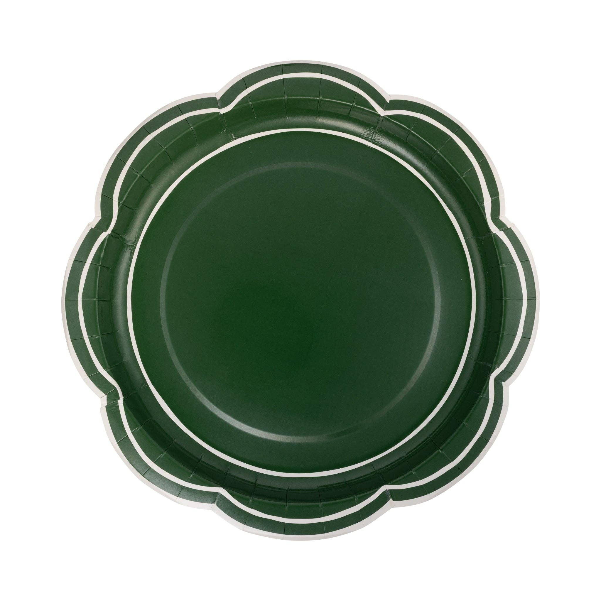 My Mind’s Eye – wholesale Disposable plate – CHL1241 - Green Scalloped Cream Lines Plate0