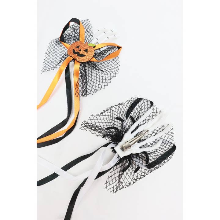 MIX COLOR Halloween Mesh Bow Skeleton Hand Hair Clip for wholesale on Faire