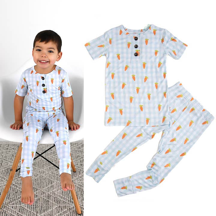 Henry Carrot Gingham Two Piece Bamboo Easter Outfit for wholesale by Gigi and Max