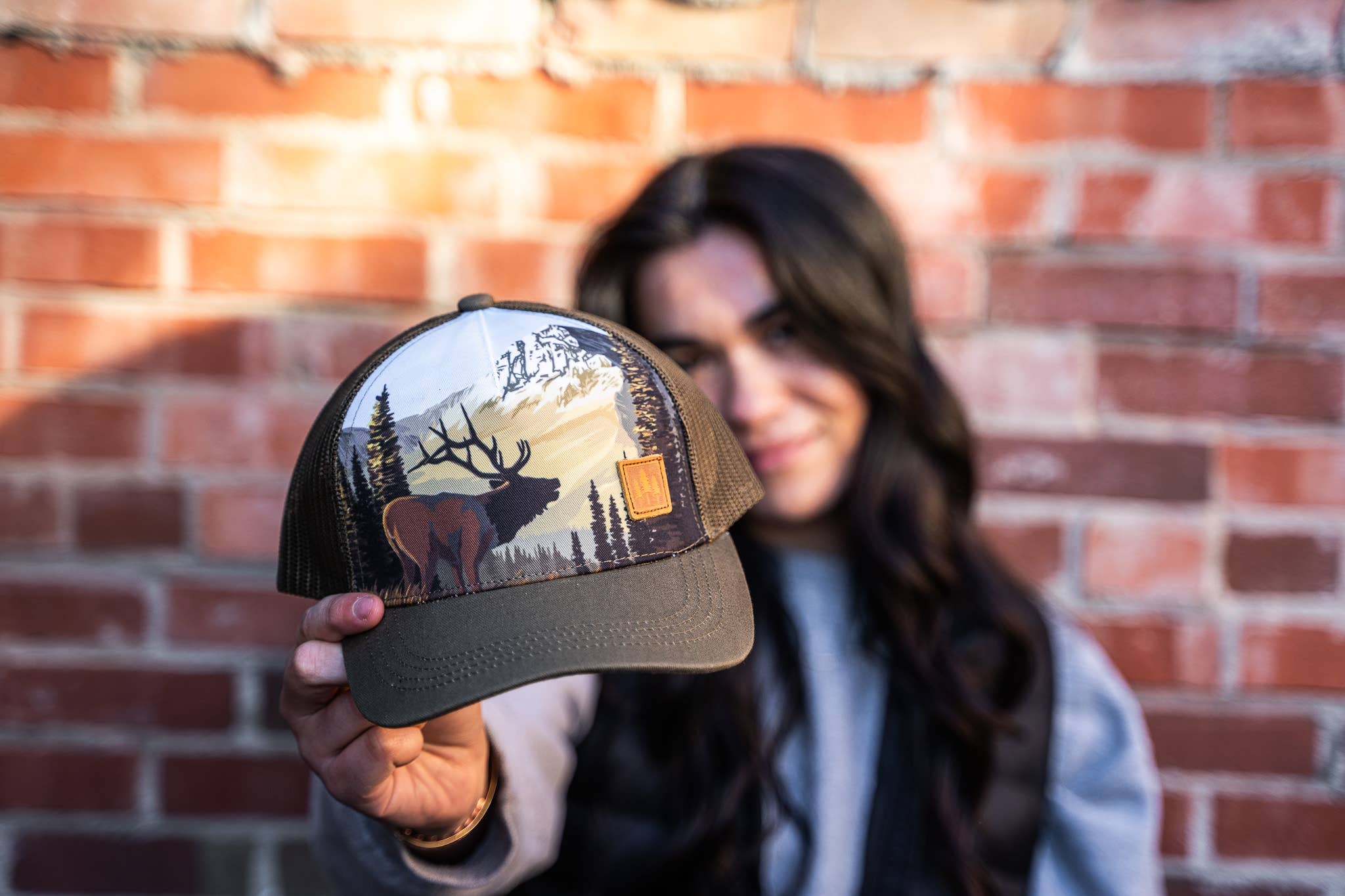 The Montana Scene - Wholesale Trucker Hat - Unisex - Elk Unisex Trucker - Brown