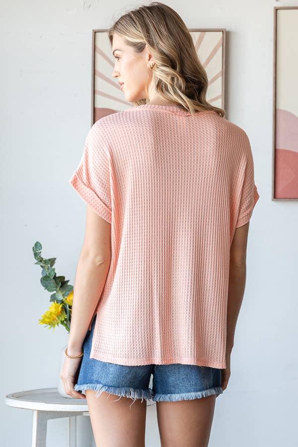 7th Ray - Wholesale Tunic - Women's - Multi Fabric Patchwork V neck Short Sleeve Top T594111