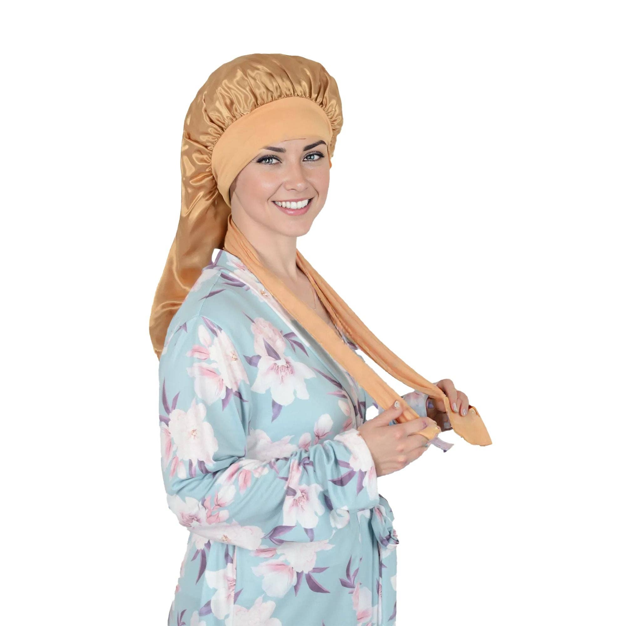 AK Brand - Wholesale Sleep Cap / Bonnet - Women's - Satin Long Bonnet Sleep Cap with Stretch Turban Band8