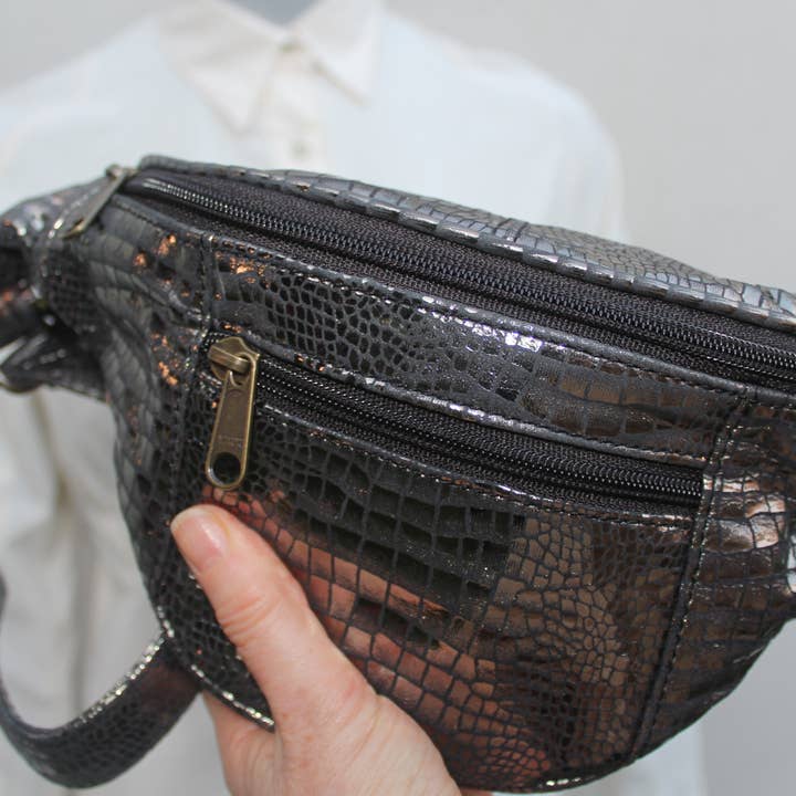 Patch bum bag 3 zips dark silver for wholesale by Odilynch designs