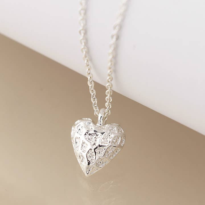 Silver Plated Vintage Texture Heart Necklace for wholesale by Peace Of Mind