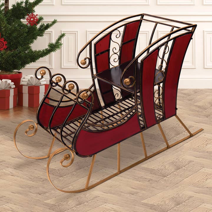 Sunset Vista Designs - Wholesale Christmas Decoration - Red Wood & Metal Sleigh 38"