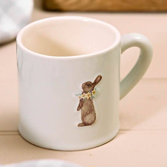 Langs - Wholesale Koffiemok - Steengoed Mok Met Reliëf Van Konijn En Bloemen0