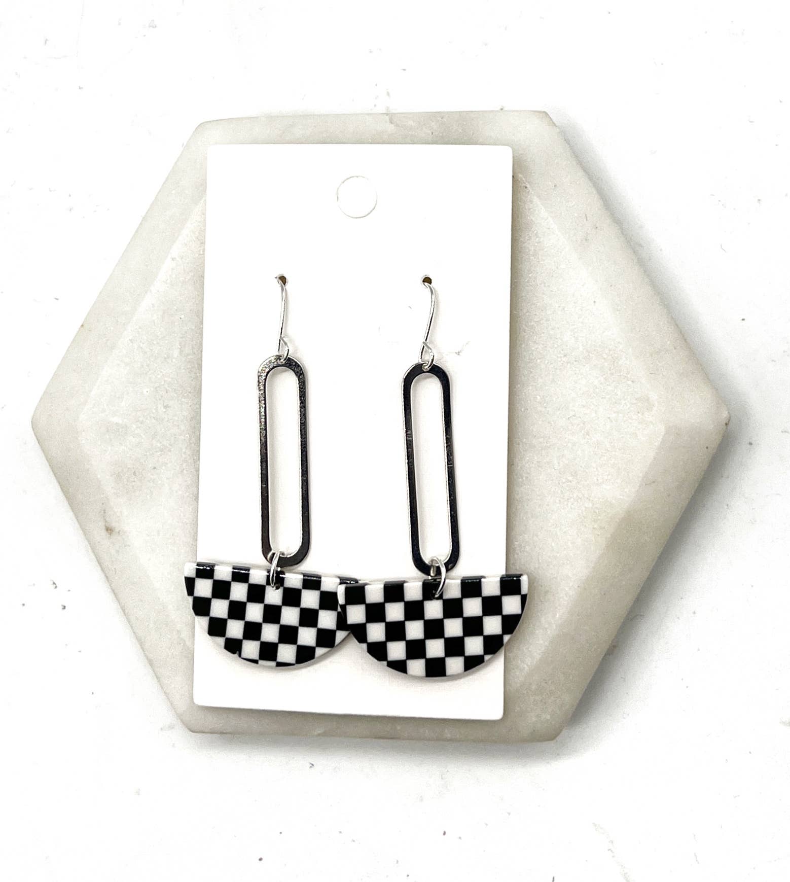 Baubles by B - Wholesale Dangle Earrings - Checkered Swing Acrylic Statement Earrings1