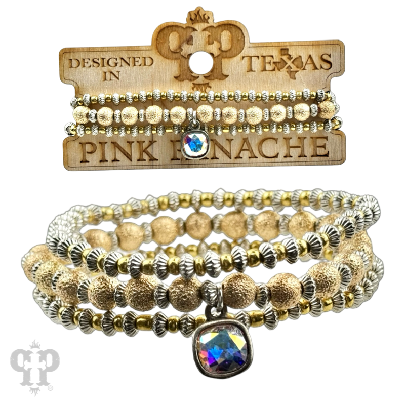 Pink Panache Brands - Wholesale Jewelry Set - Foil texture bead stacked bracelet with Austrian crystal1
